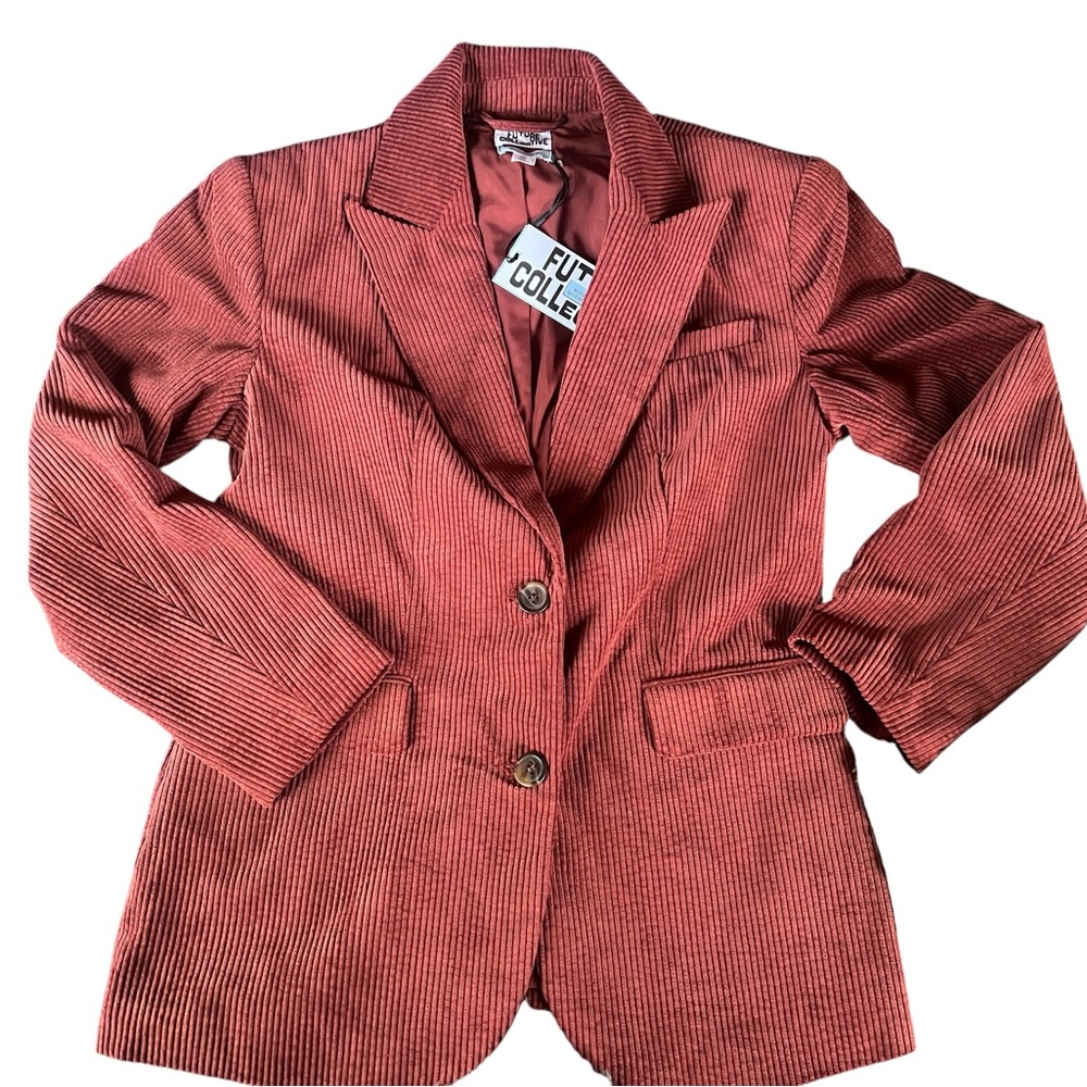 Future Collective Rust Corduroy Button Blazer Women’s XS NWT